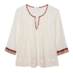 Joie Long Sleeve Bohemian Embroidered Tassel Top‎ EUC